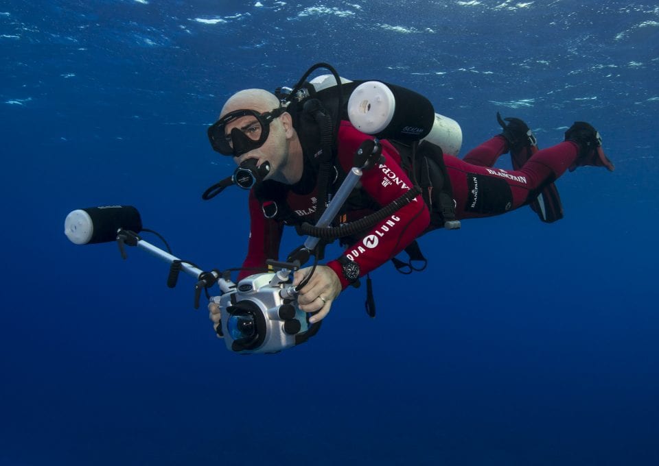 Mr Marc Hayek underwater during Gombessa IV in Fakarava Atoll