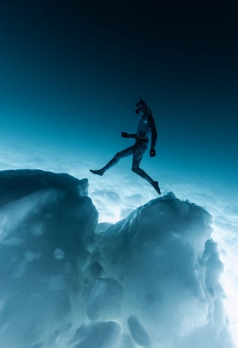 Ice diving, Canada, free diver, by Geoff Coombs